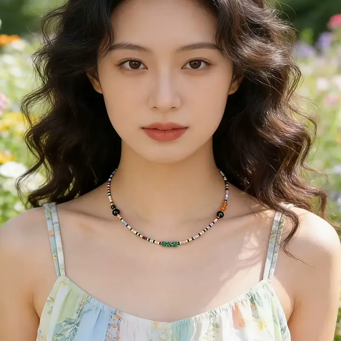 Collier ajustable vintage doré avec perles géométriques, chaîne de clavicule, style bonbon coloré, sensation de dopamine, bijoux de mode