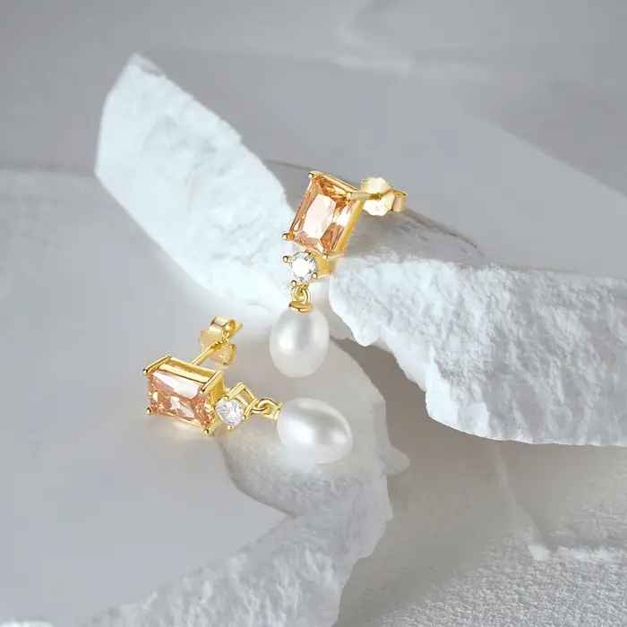 Boucles d'oreilles pendantes en argent regardé 925 avec perle de cristal pour femme