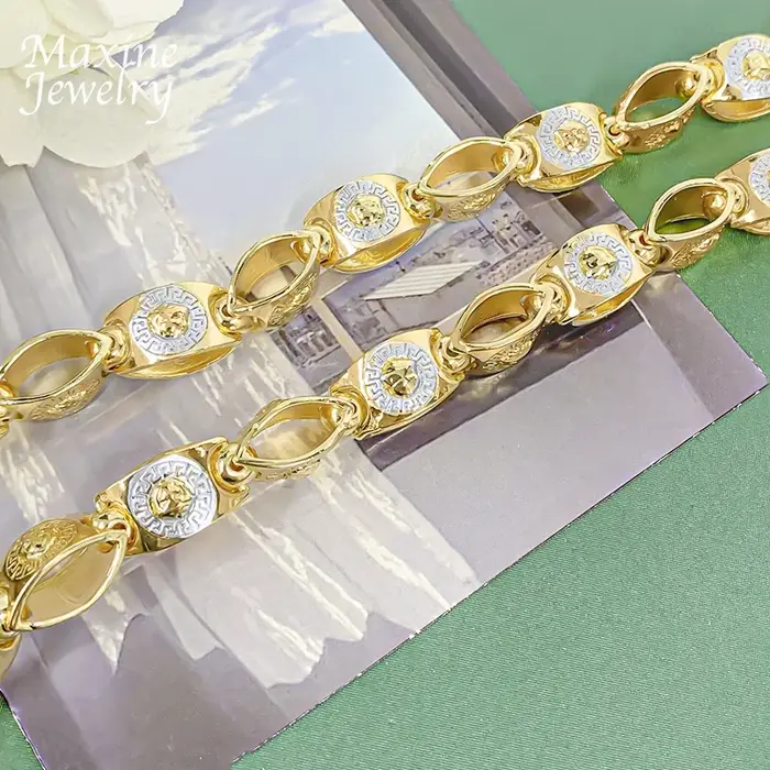 Déclaration longue chaîne dorée plaqué or 18 carats Hip Hop collier Bracelet ensemble de bijoux pour homme
