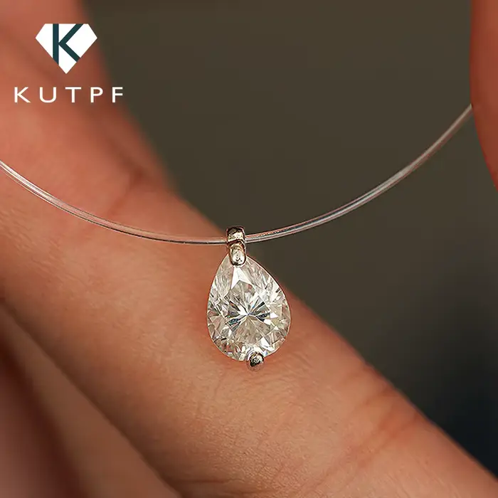 Ligne de pêche goutte d'eau Moissanite pendentif collier certifié 1Carat poire coupe diamant chaîne 