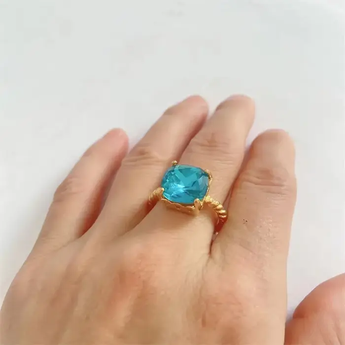 Bague bleue princesse scintillante en Zircon, à la mode et charmante, bague originale, bijoux exquis