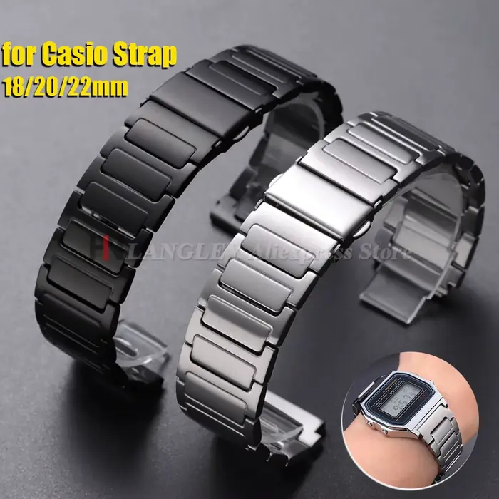 Bracelet de montre en acier inoxydable pour Casio, 18mm, 20mm, 22mm, pour montre connectée, boucle pliante, argent, noir, ceinture de Sport pour hommes