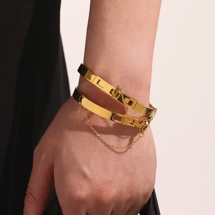 Bracelet chaîne en argent couleur or pour femmes, plaqué or 18 carats, rond en acier inoxydable 316, bijoux imperméables