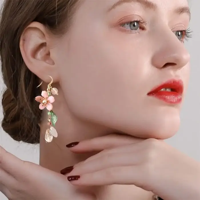 Boucles d'oreilles pendantes en forme de fleur rose pour femmes