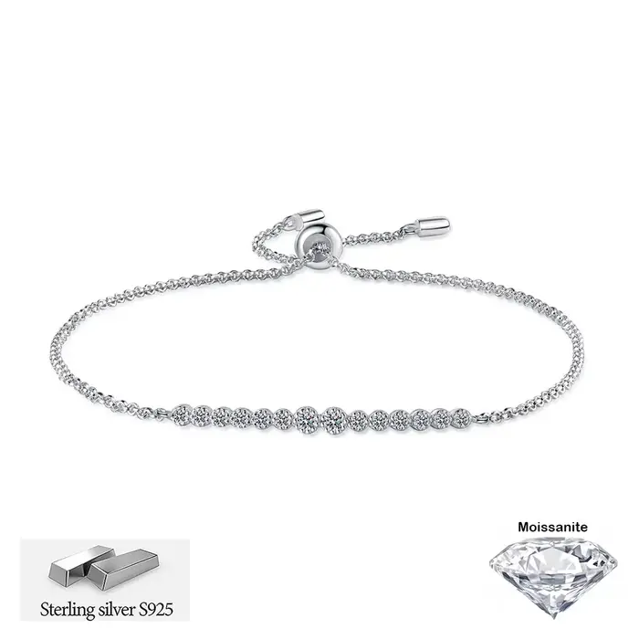 Bracelets en argent sterling S925 incrustés de moissanite VVS1, sertis de diamants ronds de 0,24 car