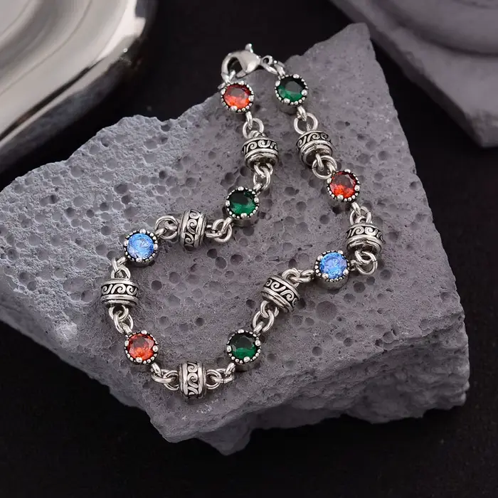 Nouveauté à la mode coloré cristal Thai argent femme Bracelet gros bijoux pour femmes cadeaux d'anni