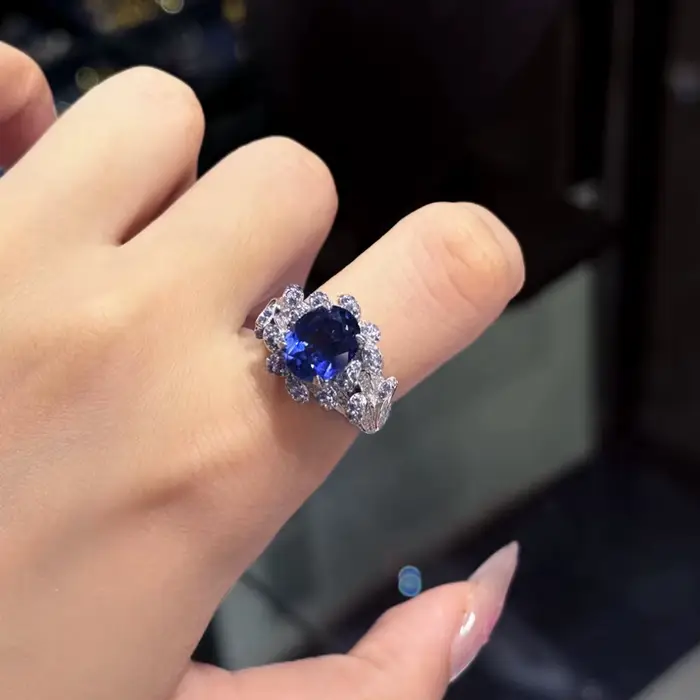 Wong Rain luxe 925 en argent Sterling étincelant 8*10 MM saphir haute teneur en carbone diamant gemmes bague de Cocktail pour les femmes bijoux fins
