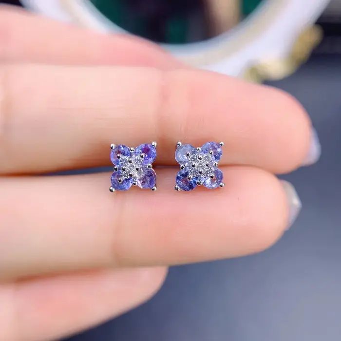 Nouveau Bijoux fins 3mm Tanzanite naturelle boucle d'oreille argent 925 boucles d'oreilles pour les femmes usage quotidien