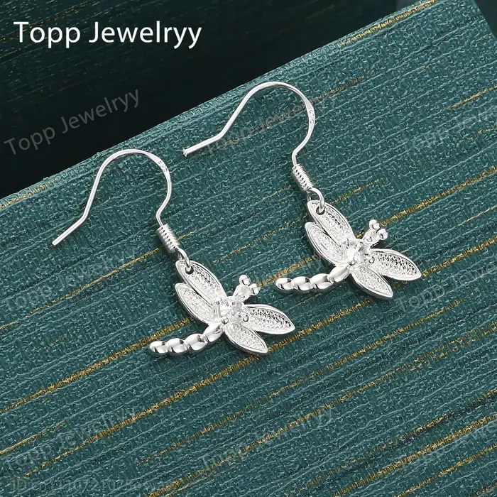 Boucles d'oreilles exquises en argent Sterling 925 avec libellule et zircon, accessoires de mode pou