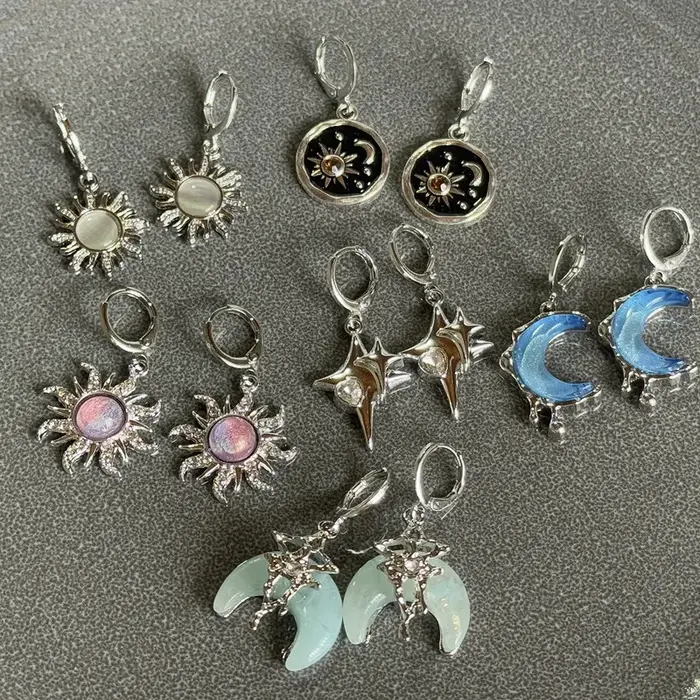 Y2K Sun Moon – boucles d'oreilles créoles en acier inoxydable pour femmes