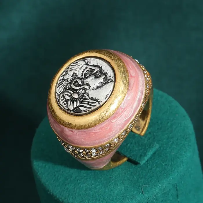 Bijoux Vintage couleur or pièce ancienne tête de beauté anneaux roses pour femme goutte d'huile Anti