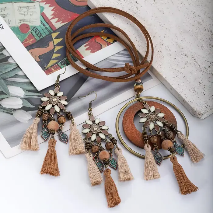 Ensemble de bijoux en bois faits à la main Boho pour femme