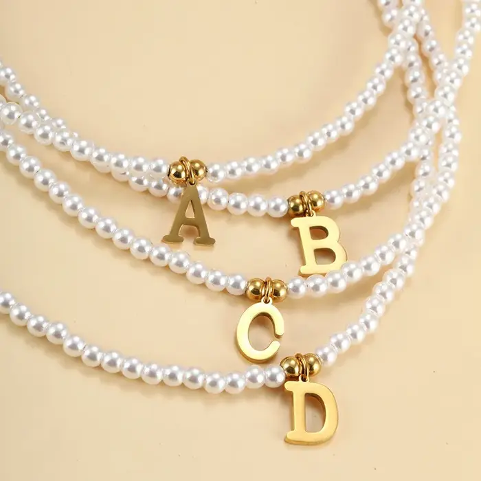 Lettres dorées pendentif initial collier bricolage nom simulé perles colliers