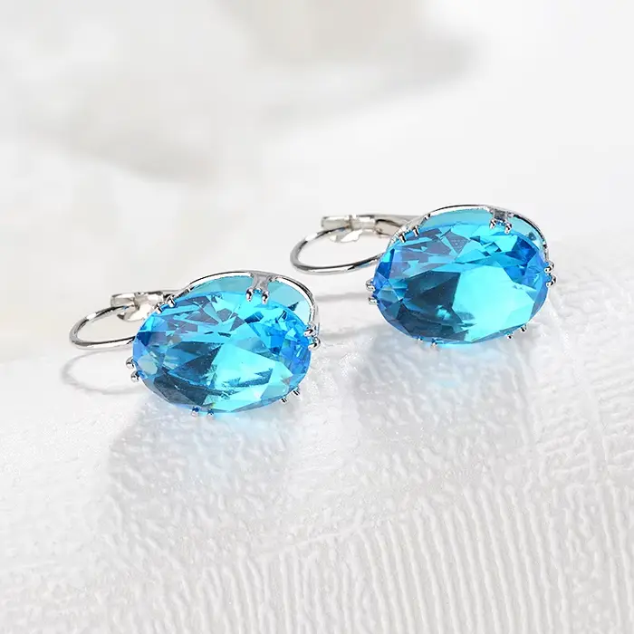 Jellystory 925 bijoux en argent boucles d'oreilles avec multicolore ovale en forme de saphir pierres