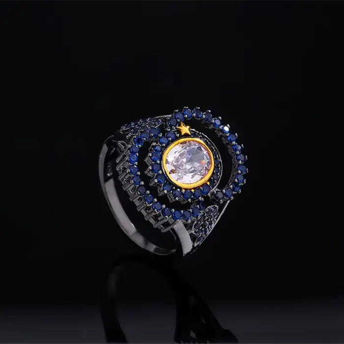 Belle bague pour femmes, bague multicouche élégante, ensemble de bijoux de fête avec Zircon bleu, bi