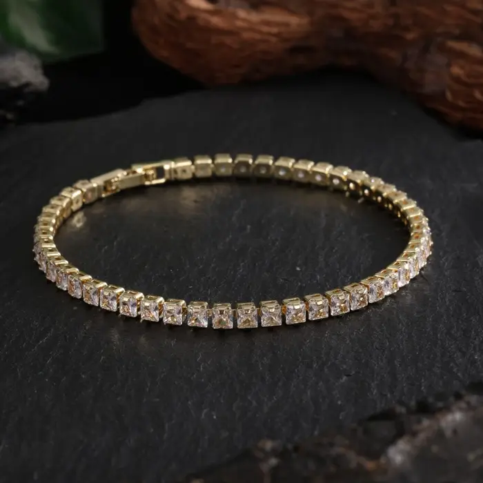 Bracelet de Tennis Carré en Argent pour Femme Bijoux Cubiques Classiques Occasions Spéciales Voyage Soirées Élégants Présents de Mariage