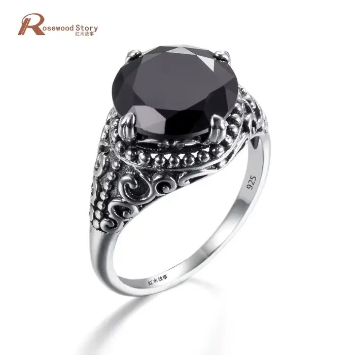 Bagues en obsidienne noire, bague en zircone cubique pour femmes et hommes, bague de Cocktail en arg
