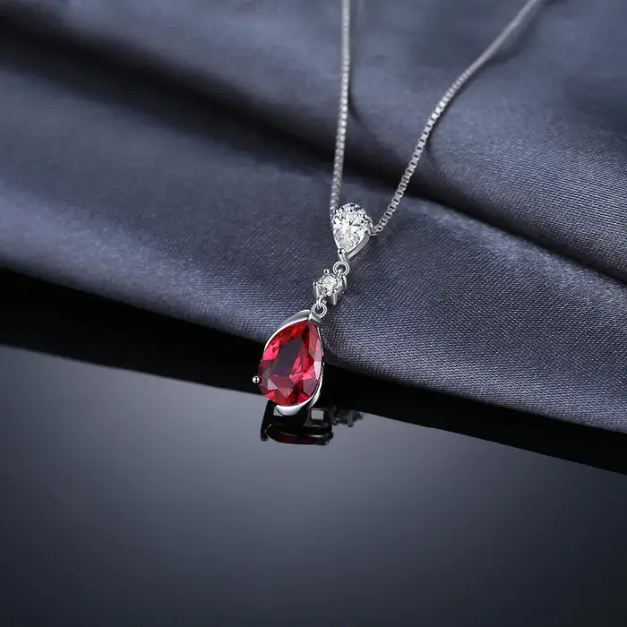2.6ct poire créé rubis rouge 925 en argent Sterling pendentif collier pour femme mode pierres précieuses bijoux sans