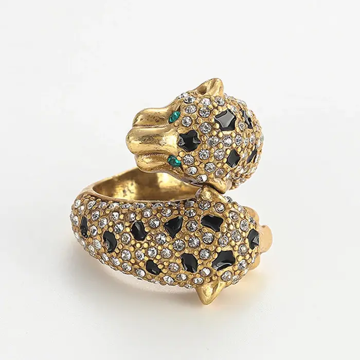 Bague léopard de luxe moderne | Plaqué or 18 carats et zircone | Conception artistique sauvage