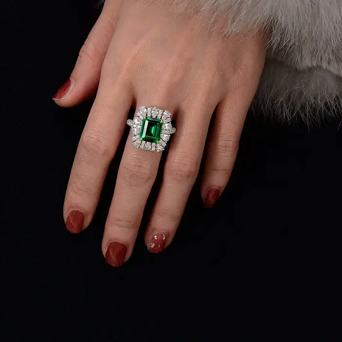 Bague Vinregem en Argent Sterling Sertie d'Émeraude pour Femme Occasions Spéciales Alliance Mariage Élégante Cadeau Anniversaire