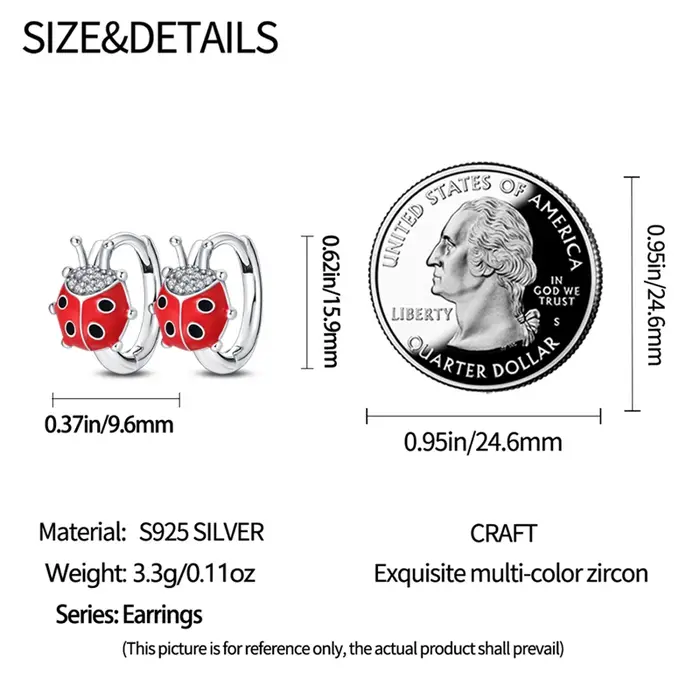Boucles d'oreilles doubles en argent sterling 925 motif coccinelle rouge bijoux originaux fins cadeaux de fiançailles anniversaires pour femmes occasions spéciales