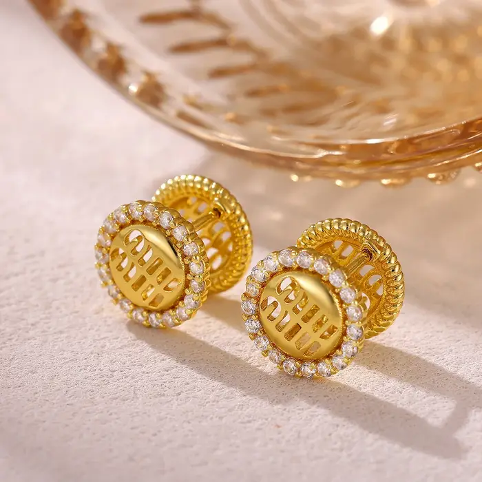 Boucles d'oreilles double face en forme de lettre créoles Huggie avec cristaux ronds pour femme bijoux de luxe cadeau mode anniversaire occasions spéciales