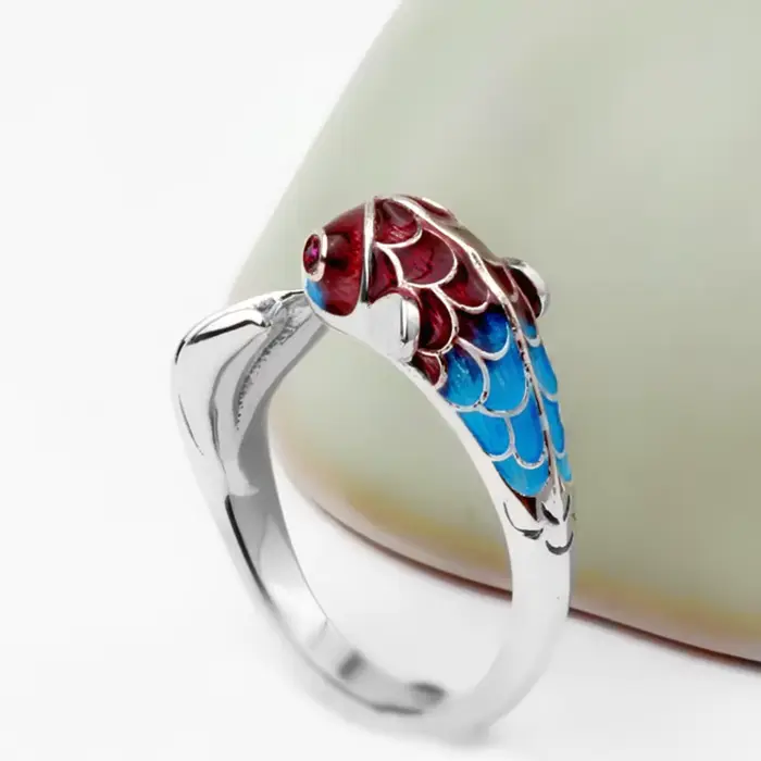 YIZIZAI-Bague en plaqué argent pour femme, poisson vintage, cyprinoïde, annie, fleur, accessoires réglables, matiques antiques, bijoux cadeaux