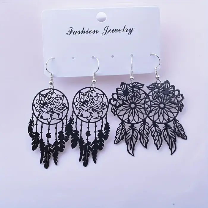 2 paires d'oreilles attrape-rêves bon marché, Style d'été, en laiton et cuivre noir, grand capteur d