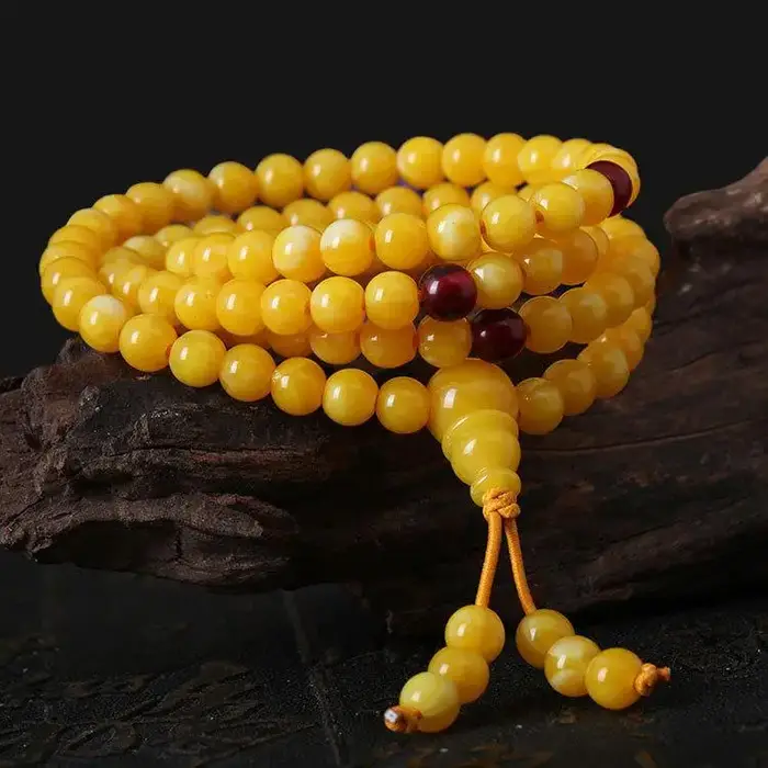 Bracelet ambre naturel Rudraksha Mala, collier de perles avec 108 perles de prière, pierre d'ambre b