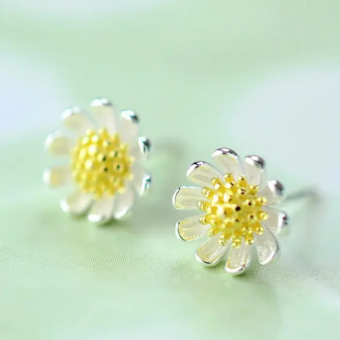 Ensoleillé belle fleur mode une paire 925 en argent Sterling boucle d'oreille accessoires de luxe bi