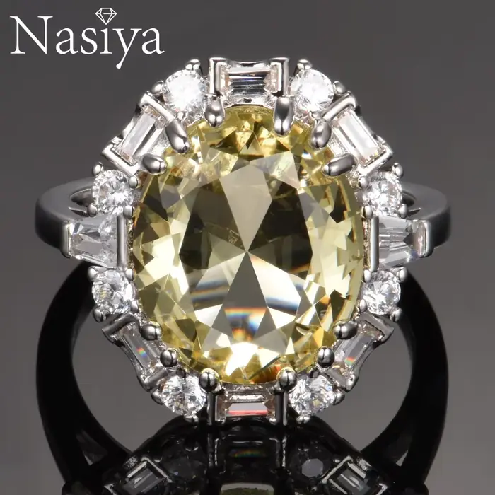 Nasiya Citrine pierres précieuses anneaux pour femmes bijoux bague anniversaire de mariage Paty cadeau en gros