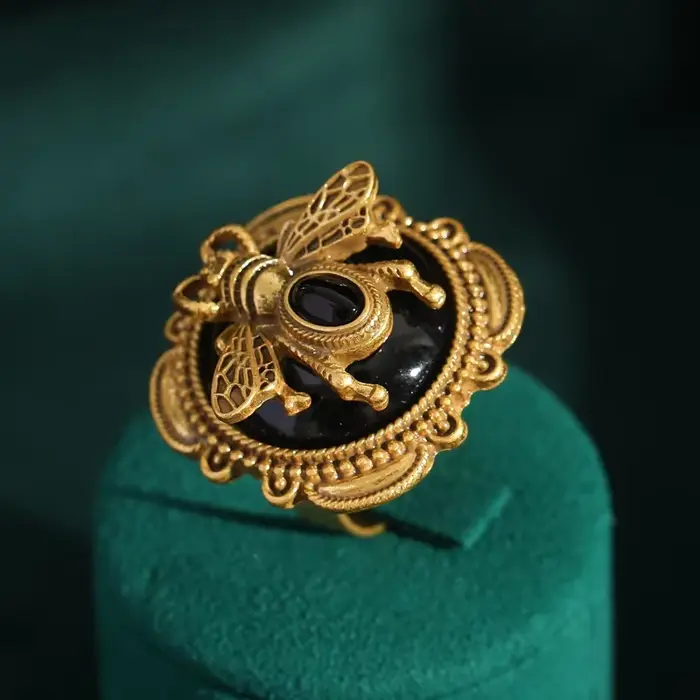Bagues Vintage en forme d'abeille bleue, résine de miel, couleur or Antique, accessoires de bijoux n