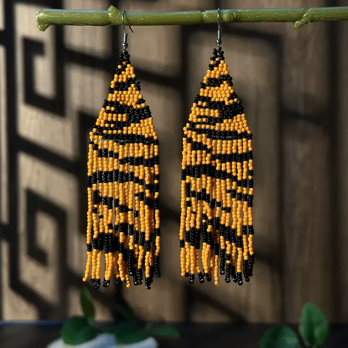 AHAYA – boucles d'oreilles bohème officielles à pampilles, perles de rocaille, perles de verre, impr