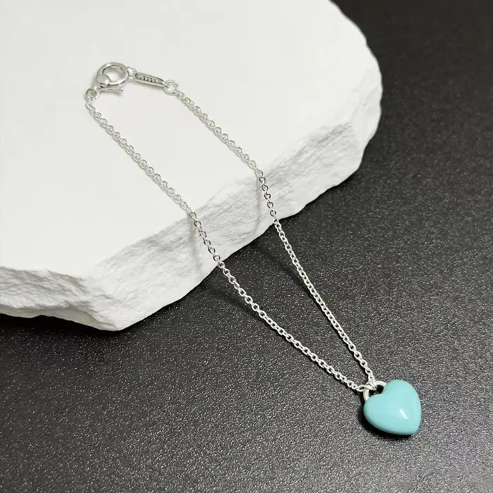 Bracelet en argent pur en forme de coeur bleu émaillé pour femmes romantique élégant cadeau anniversaire occasion spéciale