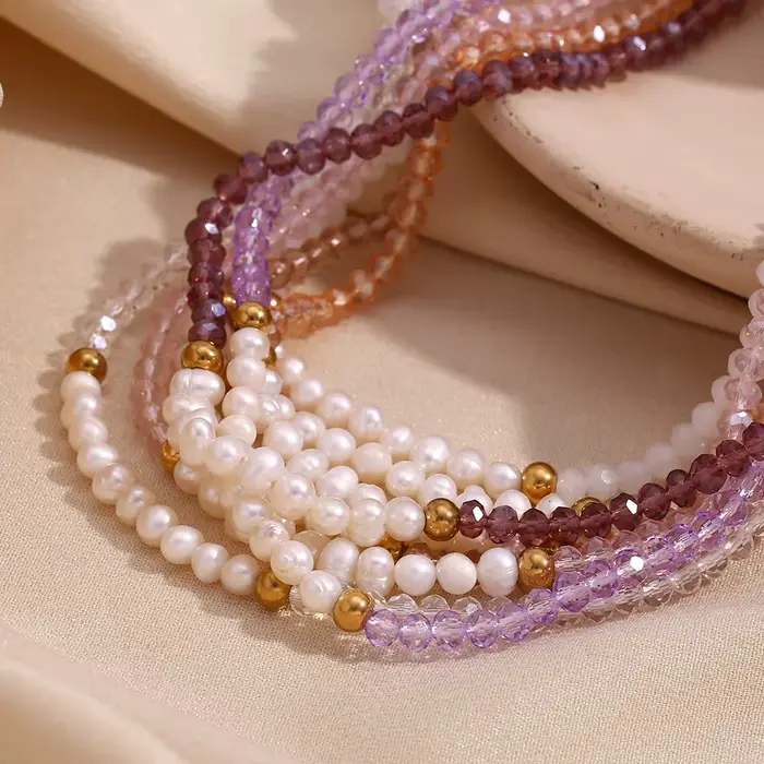 E.B.belle-Collier fait main en cristal taillé de perles d'eau douce