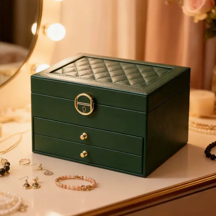 Boîte à bijoux de luxe multicouche en cuir