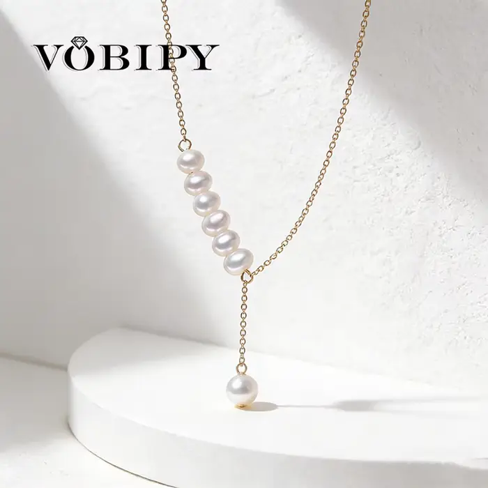 VOBIPY Collier en forme de Y en perles d'eau douce naturelles pour femmes, bijoux élégants classique