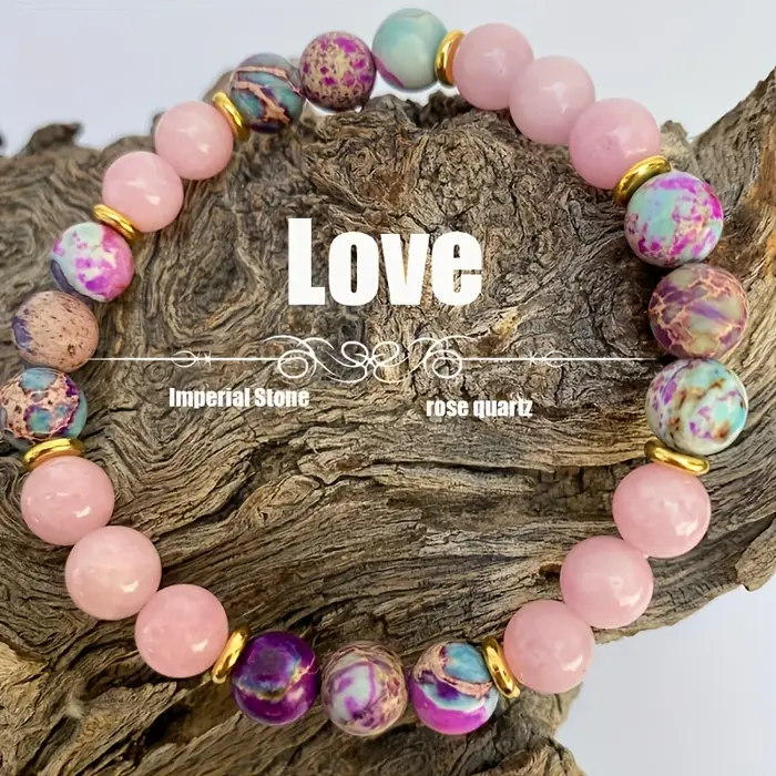 Attract Love Bracelet Bracelet de perles en jaspe impérial coloré et quartz rose pour femme