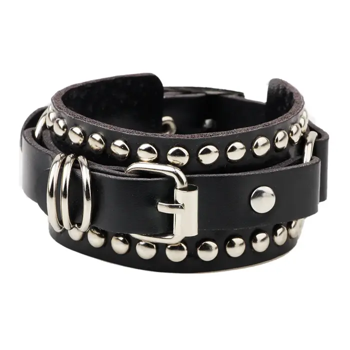 Bracelet en cuir noir Bracelet manchette Goth gothique Punk Bracelets femmes hommes pointes Rivet go