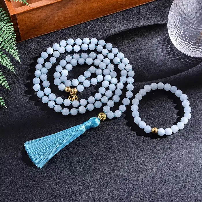 Aigue-marine 108 perles Mala pour hommes et femmes