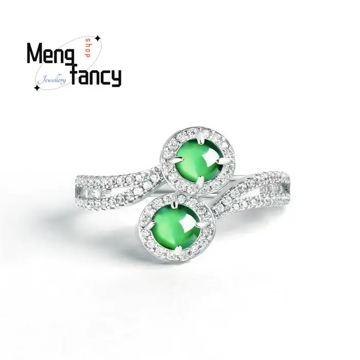 Bague en Jade vert naturel A-goods, jadéite Yang, Double Surface d'œuf, incrustée d'argent S925, bijoux à la mode de haute qualité, cadeaux de vacances fins