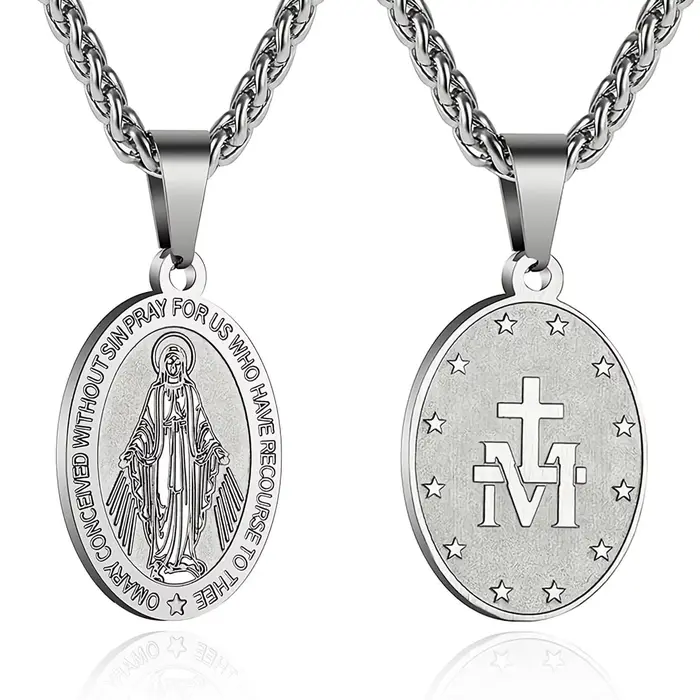 Collier médaille miraculeuse catholique en acier inoxydable, pendentif Notre-Dame Vierge Marie, bijo