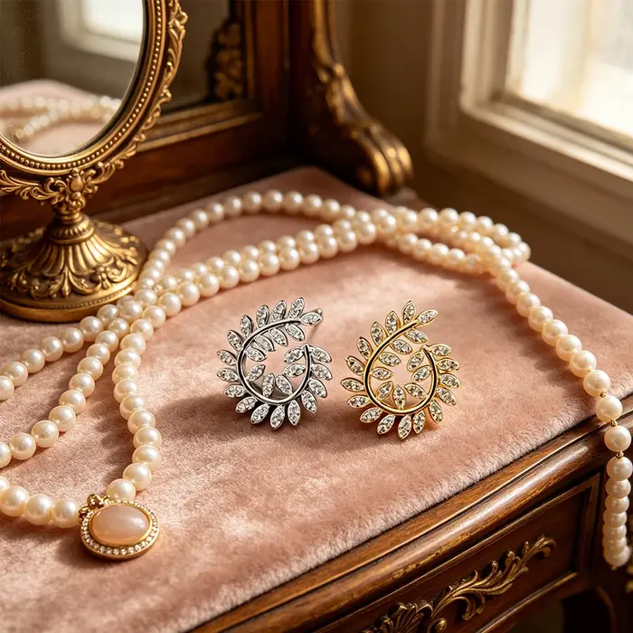 Boucles d'oreilles clous en zircon feuille de laurier de luxe française