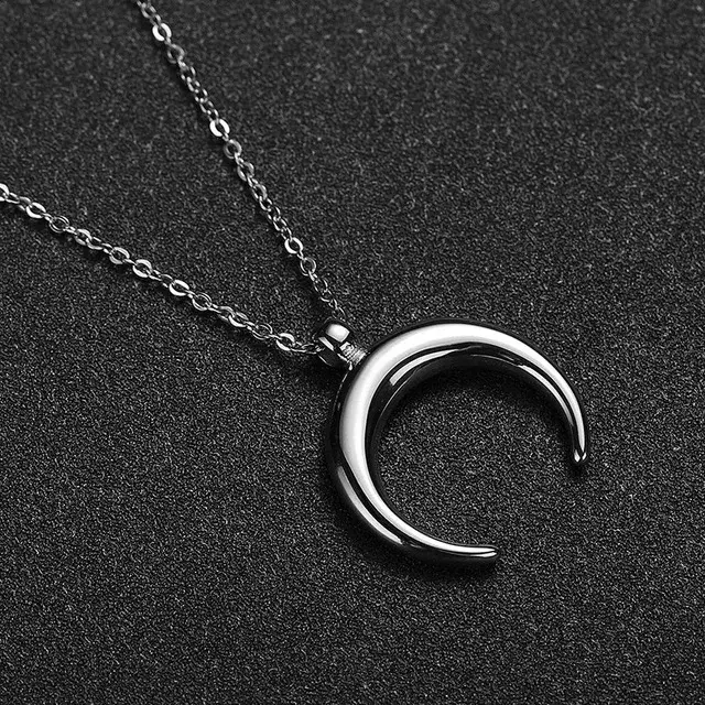 Collier croissant de lune en acier inoxydable pour femme, tour de cou en corne de bœuf en métal, col