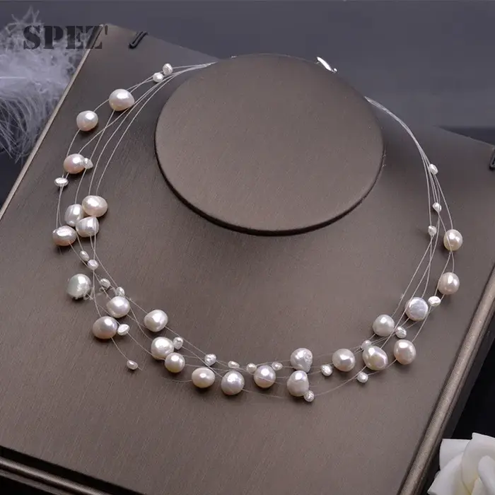 Collier de perles d'eau douce naturelles pour femmes, ras du cou superposé de perles baroques, plaqu