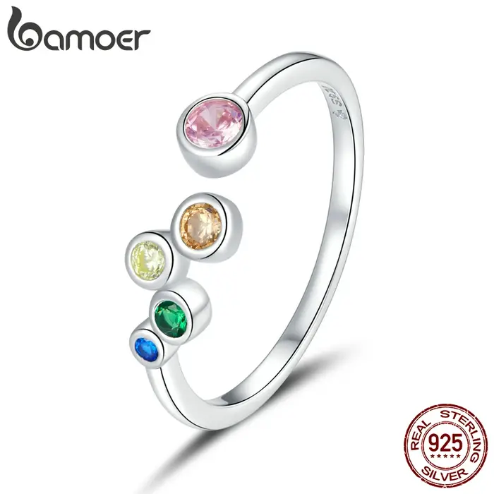 Bamoer-oral alière en argent regardé 925 pour femme, moteurs colorés, matiques bles ouvertes, taille