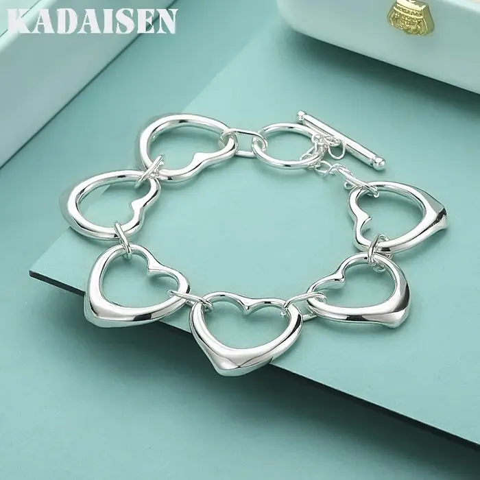 Bracelet chaîne en argent Sterling 925 pour femmes, bijoux à la mode avec breloque en forme de cœur,
