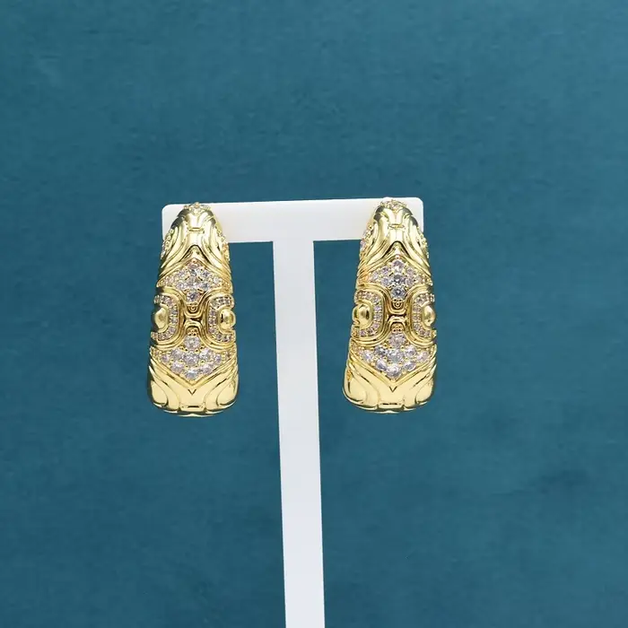 Boucles d'oreilles BELLUX Italie, style vintage classique, argent 925 plaqué or, zircon synthétique,