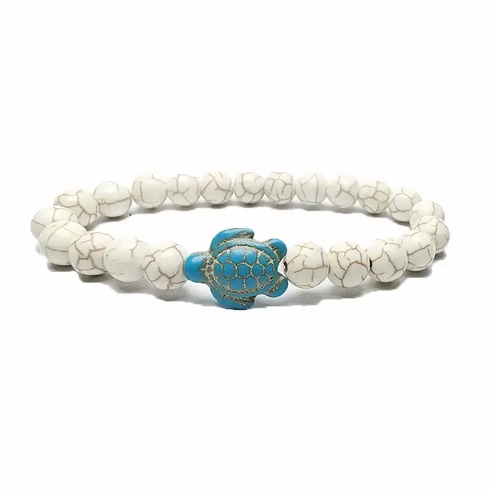 Bracelet tortue Turquoise volcanique et Turquoise blanc unisexe Couple élastique perlé bijoux multic
