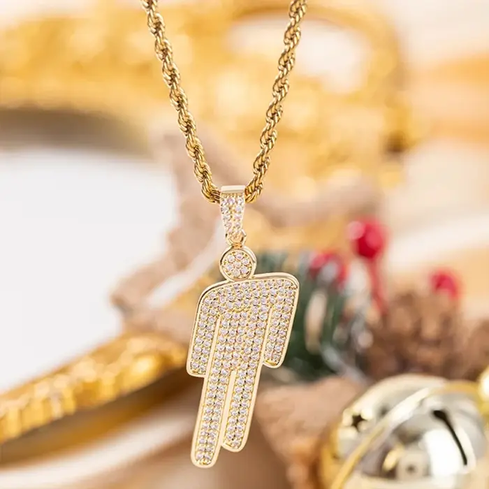 Collier pendentif Billie Cartoon en zircon, style luxe léger, motif petite personne à tête inclinée,